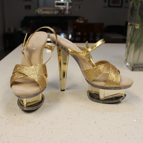 Gold Sparkle Platform Stiletto Stripper Heels Size 11 - Picture 10 of 16